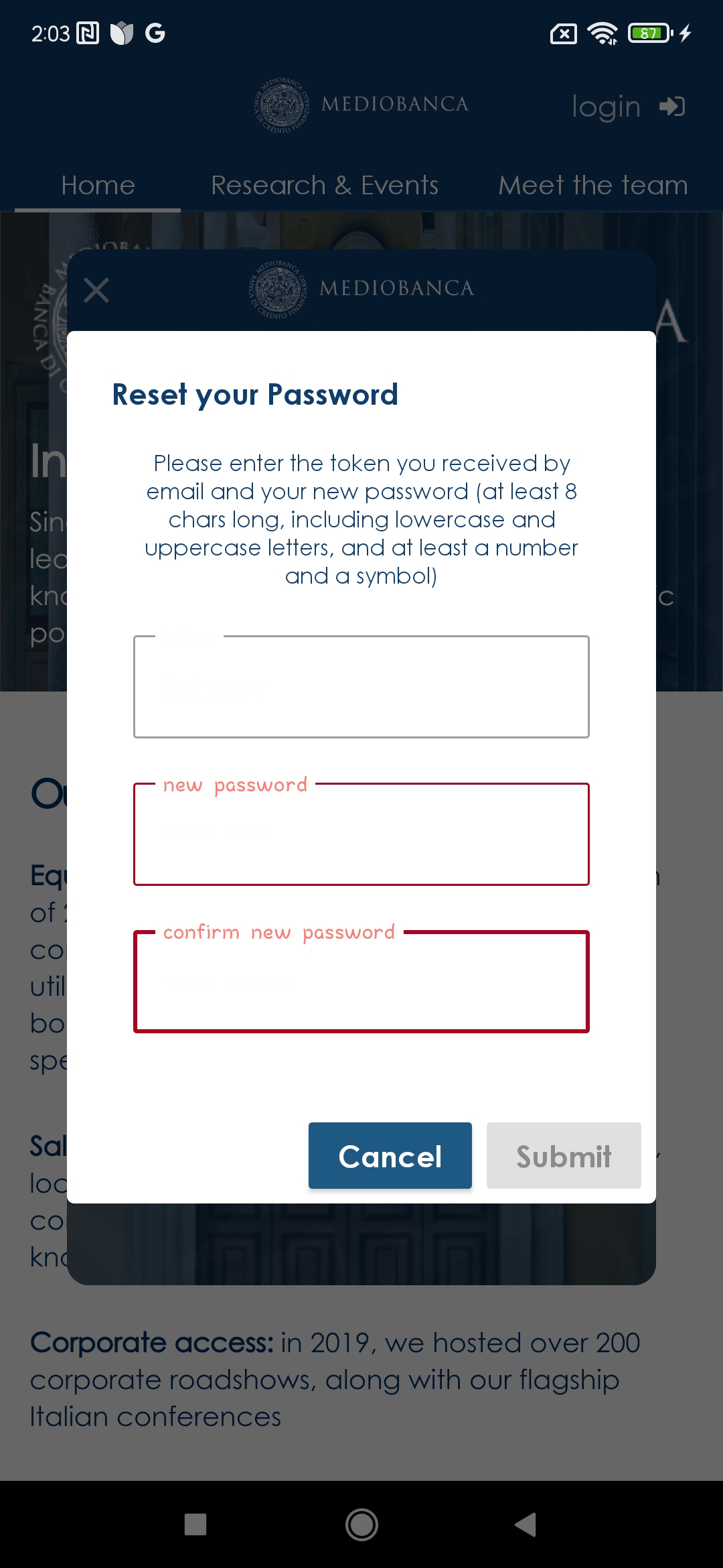 Text in new password field is same color as background