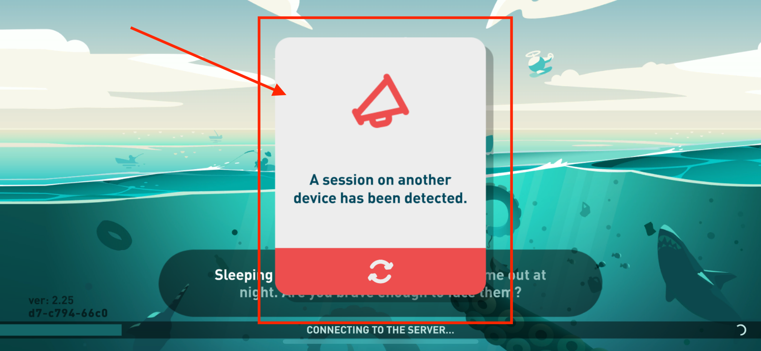 “Session on another device detected” error shown on loading screen after relaunching game