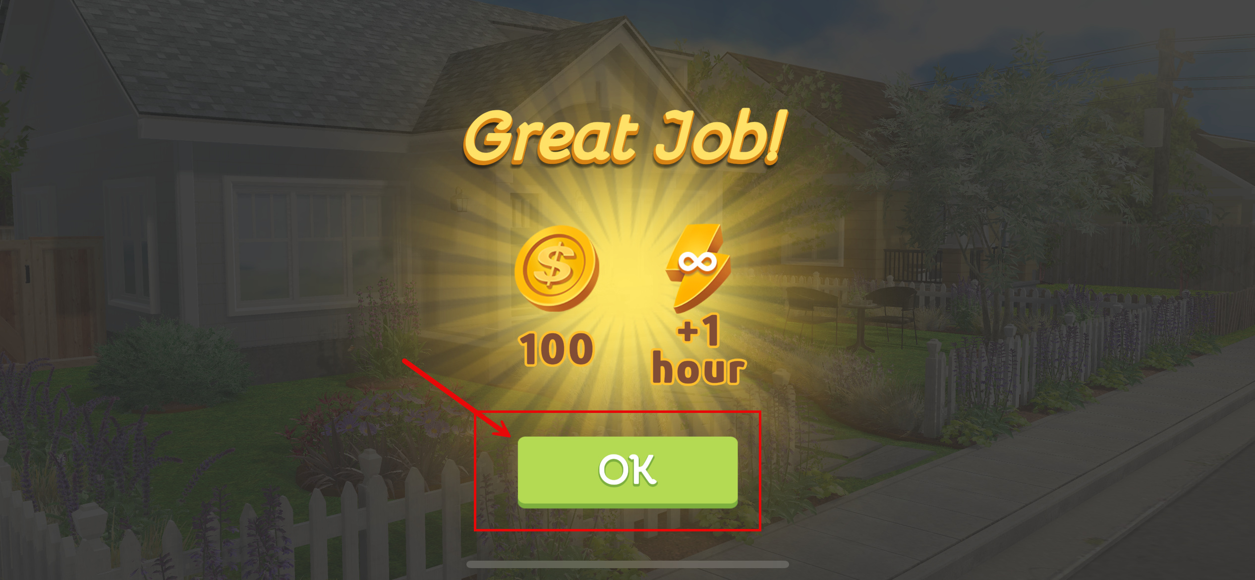 User unable to click “OK” button on “Great Job” screen after completing level