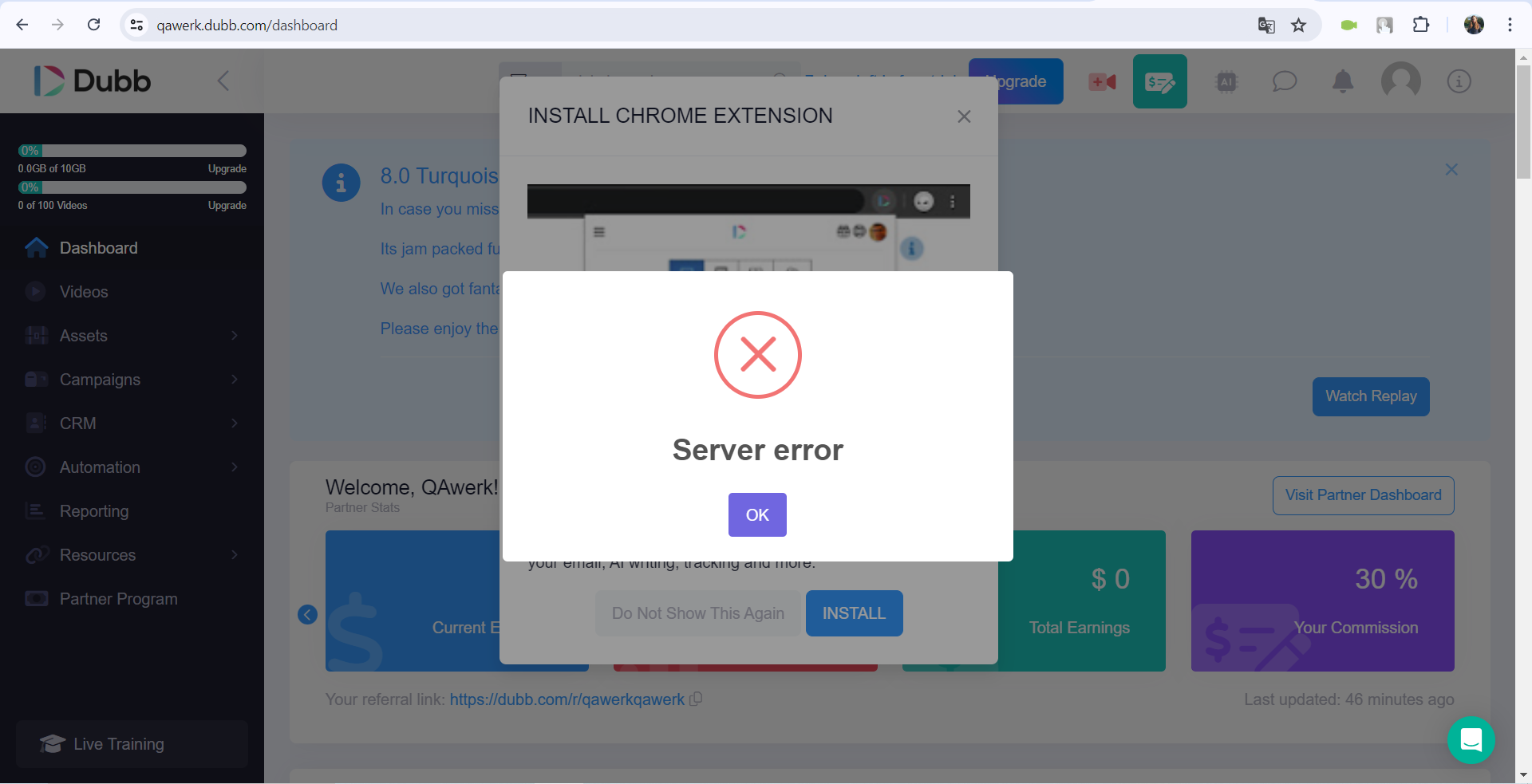 Login error occurs after entering credentials