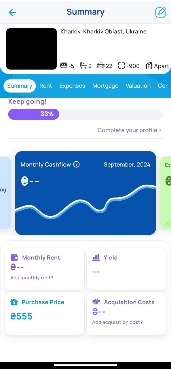 Negative values for ‘Area’ and ‘Room Count’ are accepted in ‘Portfolio’