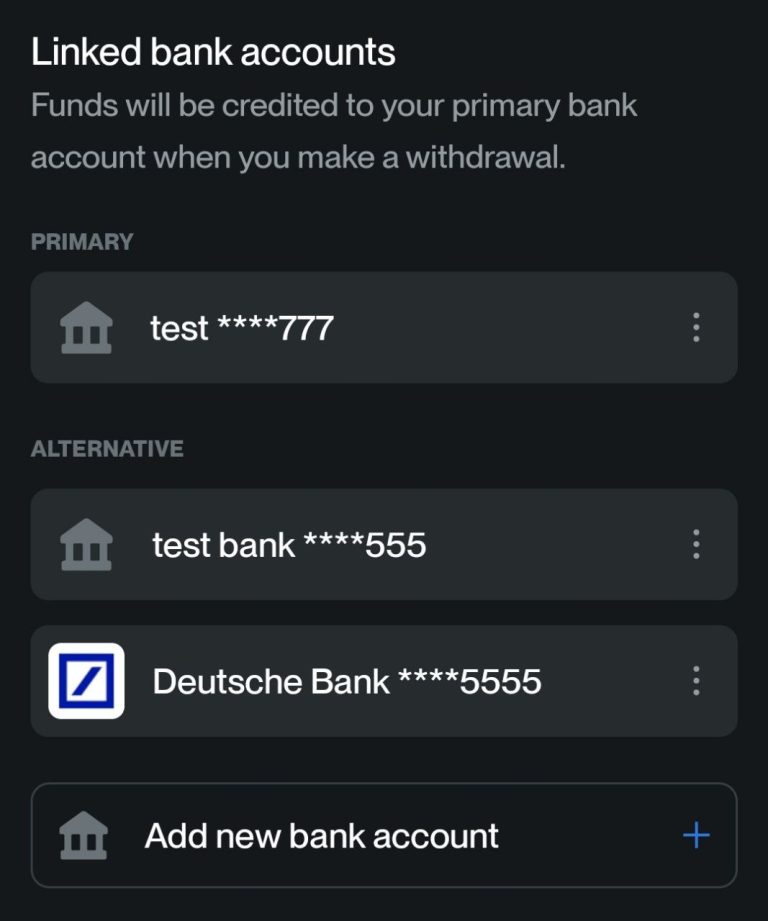 No bugs found when testing functionality of ‘Setting a New Bank Account as Primary’ feature