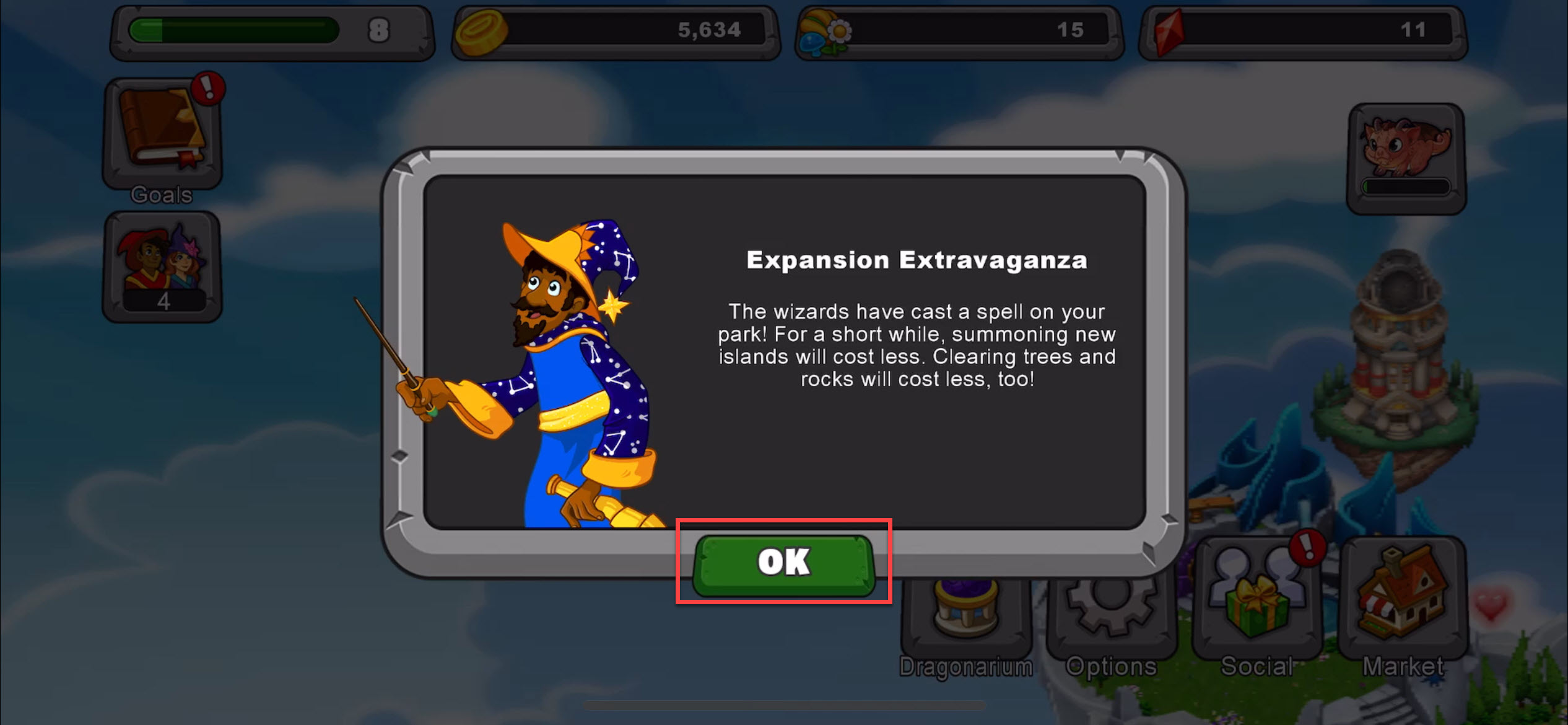 User is unable to close “Expansion Extravaganza” screen