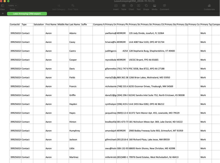 No bugs found when verifying export functionality for large contact lists