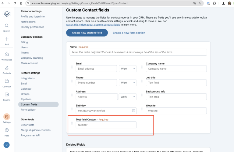 No bugs found when verifying ability to set custom fields for contacts