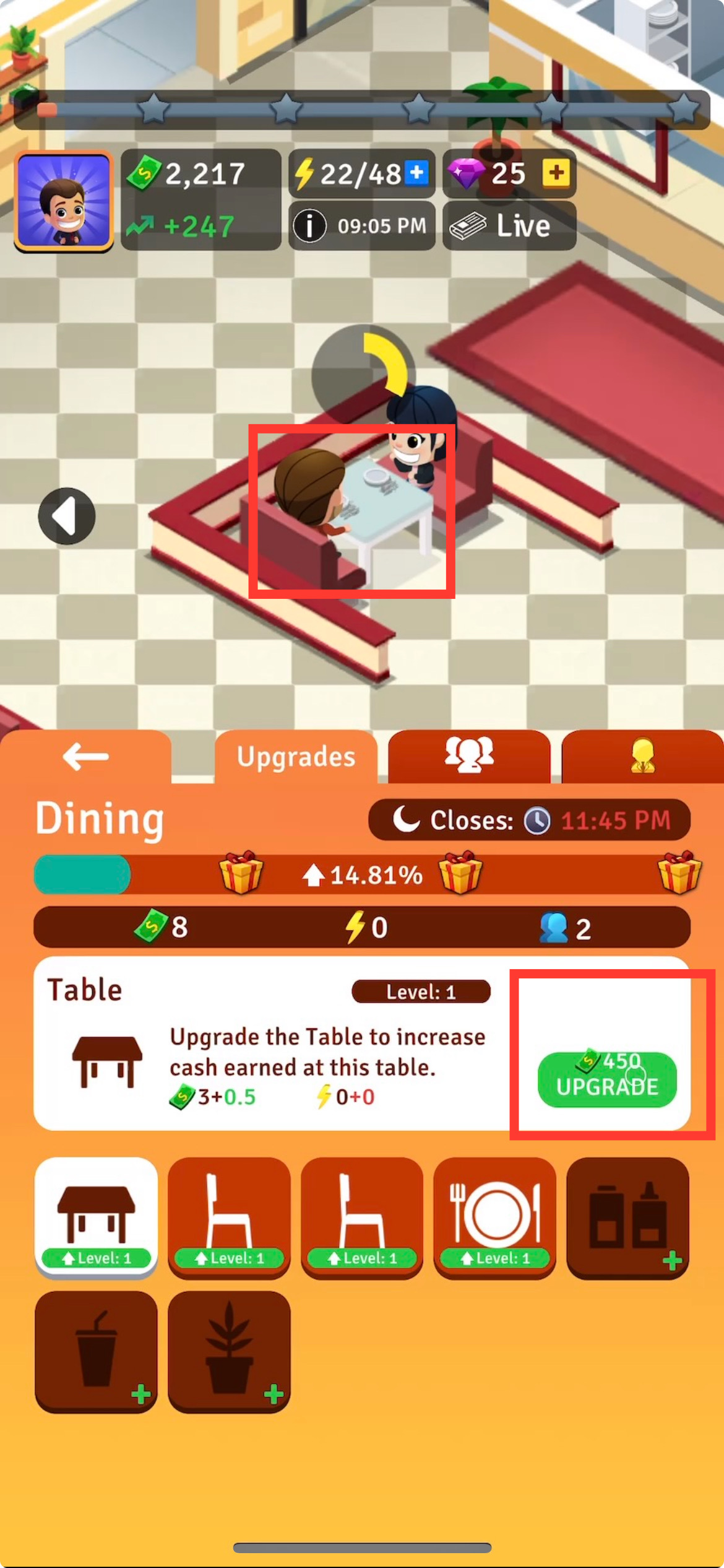 “Table” item isn't upgraded after tapping “Upgrade” button