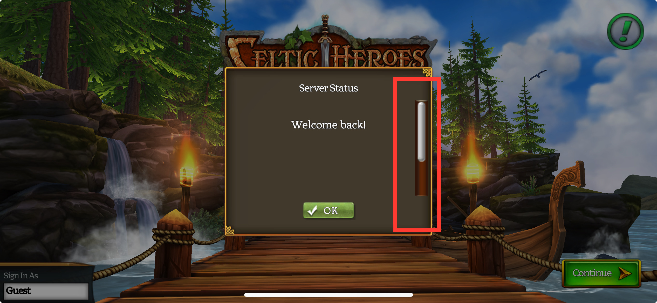 Unnecessary scroll bar is shown on “Server Status” screen with “Welcome back” message