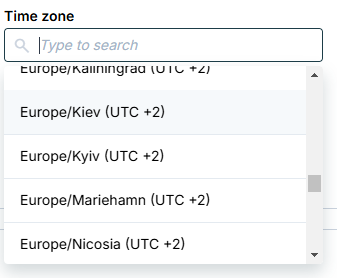 Duplicate time zone entries for Kyiv in dropdown menu