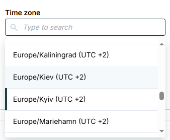 Duplicate time zone entries for Kyiv in dropdown menu