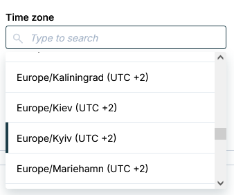 Duplicate time zone entries for Kyiv in dropdown menu