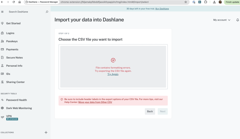 No bugs found when testing import function with malformed credential files