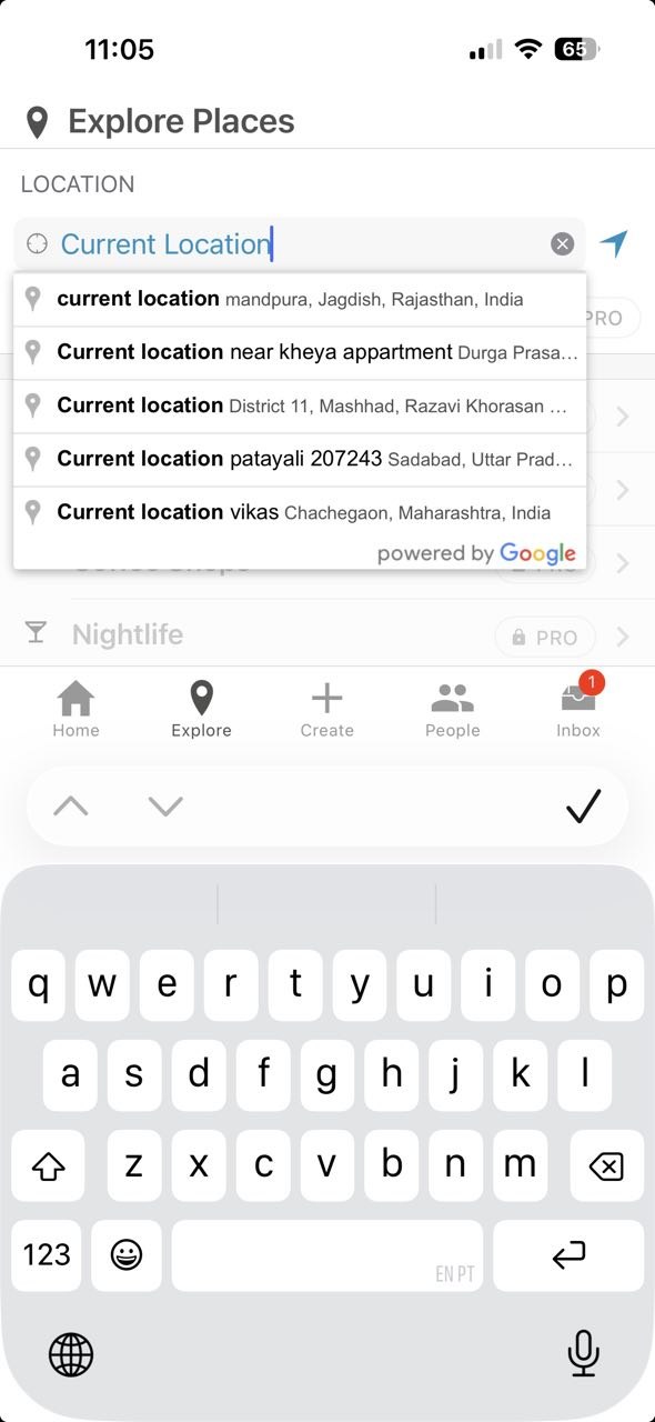 ‘Current Location’ placeholder is treated as search query and returns unrelated location suggestions